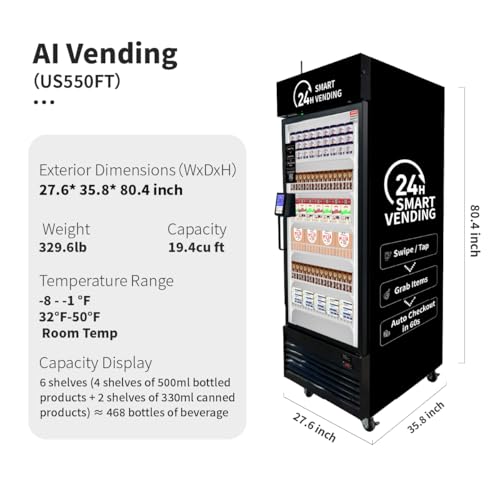 Image of HAHA Smart Vending Machine, Commercial Refrigerated & Freezer Vending Machine with Touch Card Reader, Cashless Self-Service for Ice Cream, Frozen Food, Drinks