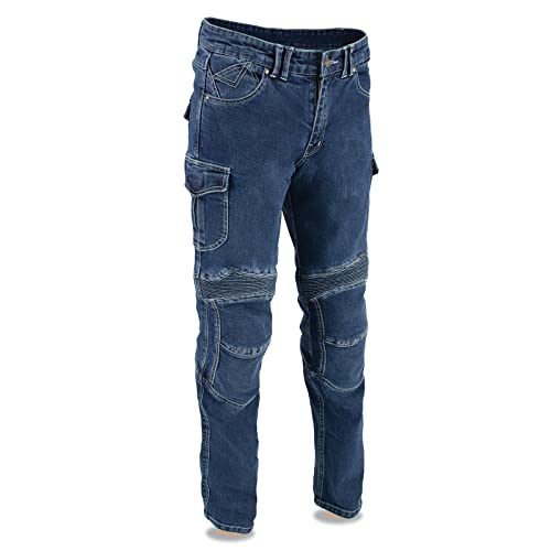Milwaukee Leather MDM5012 Men's Millennium Blue Knee Flex CE Armored Motorcycle Denim Jeans Reinforced w/Aramid Fibers
