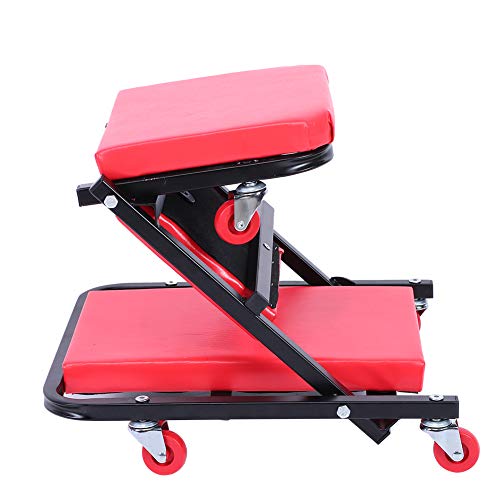 Taller Taburete Trabajo Plegable, Silla de Trabajo para Mecánico con Asiento Suave + 6 Ruedas Elásticas Carga 150kg, 91 x 42 x 12 cm