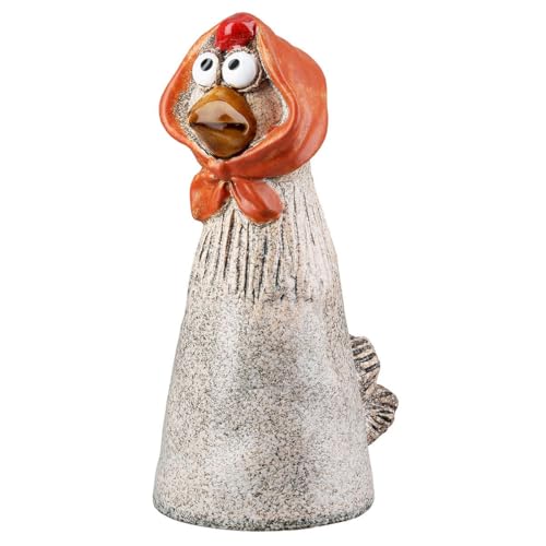 MF Dekorative Garten-Zaunfiguren Hühner, 2er-Set, 21 cm, Keramik-Figuren in Hellbraun mit Grün und Rot