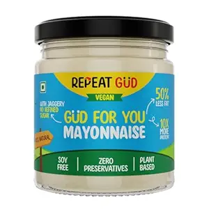 REPEAT GUD Vegan Mayonnaise | 100% Chemical Free | Soy Free | 50% Less Fat | 10x more Protein | No Refined Sugar | No Soy/ Palm Oil | Plant Based | Extra Creamy & Delicious With Cashew Milk & Pea Protein | Healthy Sauce For Kids | 180 gm