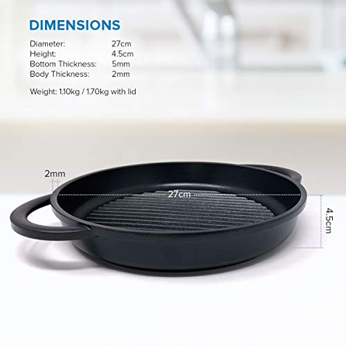 Foto von joeji's Kitchen Grillpfanne Induktion mit Glasdeckel 27cm - Aluminiumguss Antihaft - Pfanne Grill Steakpfannen Bratpfanne PFOA-freie