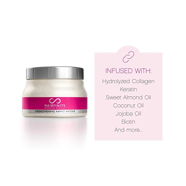Hairfinity Hair Strengthening Amino Treatment Masque - Hydrating Hair Mask and Deep Conditioner Cream for Dry Damaged Hair with Hydrolyzed Collagen, Keratin, Vegetable Protein for Growth, 8 oz