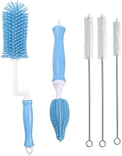 Silicone Bottle Brush Cleaner, Soft Silicone Baby Bottle Brush for Cleaning Water Bottles, Baby Bottles, Thermoses, Glasses Cups, Wine Glass, Food Jars (Blue)