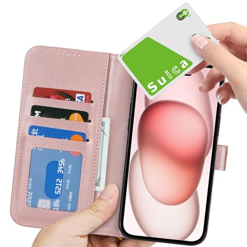 Image of for iPhone 15 Case Wallet with Card Holder,for iPhone 15 Wallet Case for Women Men,PU Leather Shockproof Magnetic Buckle Stand Flip Phone Case-Rose Gold