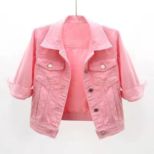 Linjinx Women's Turn-down Collar 3/4 Sleeve Denim Jacket Casual Jean Jacket Trucker Coats Tops2