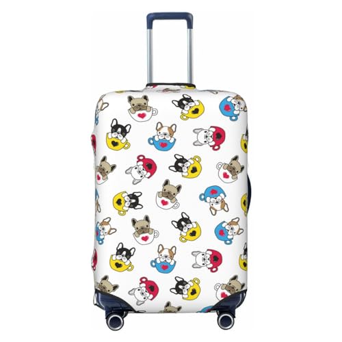 Luggage Cover Protector Suitcase Cover - High Elasticity French Bulldog With Coffee Cup Suitcase Cover for Luggage