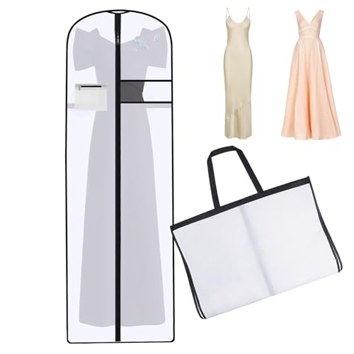AiQInu Funda Vestido Novia, Plegable Fundas de Ropa Larga Antipolvo, 180x60cm Bolsa de Ropa con Cremallera para Vestidos de Novia, Vestidos, Abrigos, Abrigos Largos, etc