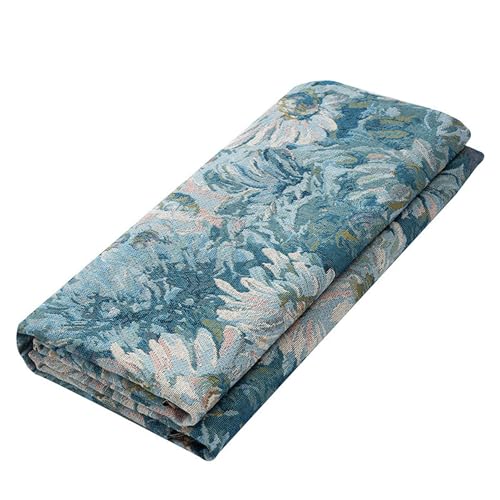 AITAF Tela Loneta Estampada, Azul Girasol Jacquard Decoración, para Tapizar Cojines ortinas Colchas Bolsos Manteles, 100 cm Largo x 148 cm, BHNJ152NJ
