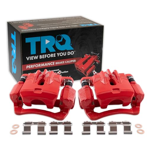 Image of TRQ Rear Brake Caliper Set Painted Red Compatible with 2010-2014 Subaru Legacy 2010-2014 Outback