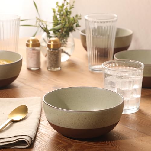 Gibson Elite William Crest 4 Piece Cereal Bowl Set, 6.25” Round Stoneware Bowls, Reactive Glaze Finish, Soup, Dessert & Snack Bowls, Microwave & Dishwasher Safe - Green - Thumbnail 4