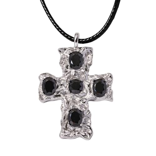 Collier de Croix en argent 925 et cuir avec boucles d'oreilles assorties