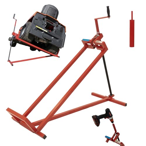 TRUTZHOLM Rasentraktorheber 400 kg Tragkraft Hebebühne Hebevorrichtung Rasentraktor Aufsitzmäher Adapter für Akkuschrauber Betrieb stufenlos verstellbar Neigung 45° klappbar platzsparend