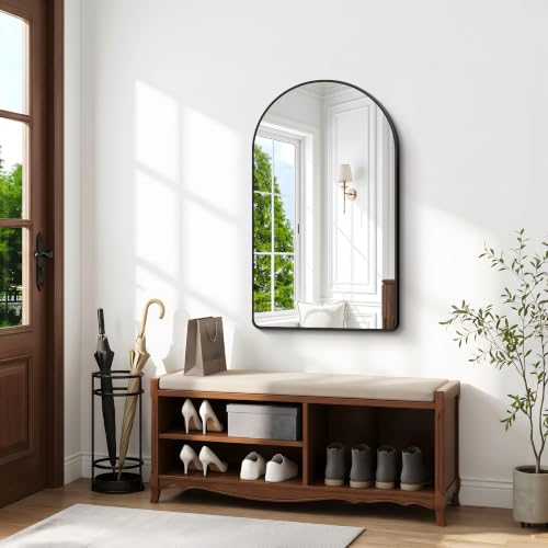 Image of BONEWEI Arched Wall Mirror,30x45 inch Black Arched Mirror Bathroom,Vanity Mirror for Over Sink Metal Frame,Tempered Glass Arch Mirrors for Bedroom,Entryway,Living Room,Home Decor Shatter-Proof