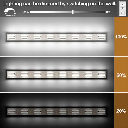 Image of SOLFART Bathroom Light Fixtures Brushed Nickel Vanity Lights for Bathroom Above Mirror, 8 Light Led Lighting Fixture, Nickel Vanity Light, 61 Inch Vanity Light Over Mirror