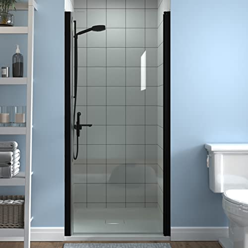 ExBrite 34-35.5 in.W x 72 in.H Pivot Frameless Shower Door,1/4 in. Clear Glass Pivot Swing Shower Doors,Matte Black Finish,Reversible Installation