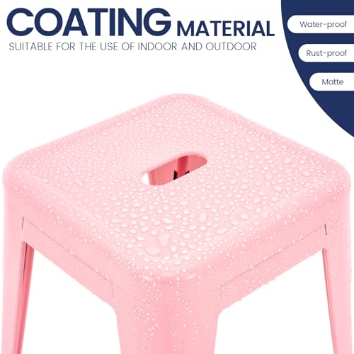 Image of Brage Living 18 Inch Industrial Metal Stools Set of 2, Stackable Classroom Stools, Backless Metal Dining Chairs for Indoor Outdoor, Kitchen Short Stools (Pink)