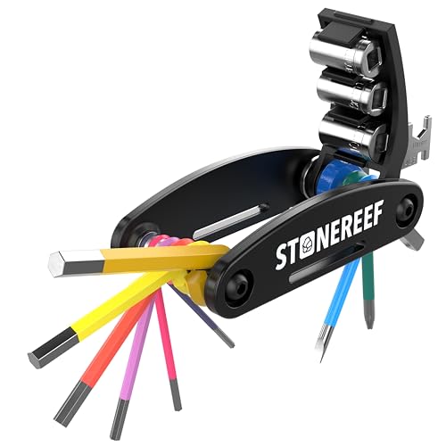 16-in-1 Fahrrad Multitool – CRV Werkzeug mit Sechskantschlüssel 2–6 mm, Steckschlüssel 8/9/10 mm, Kreuz & Schlitz Schraubendreher, Maulschlüssel 8/10/15 mm – Fahrrad Werkzeugset für MTB & Rennrad