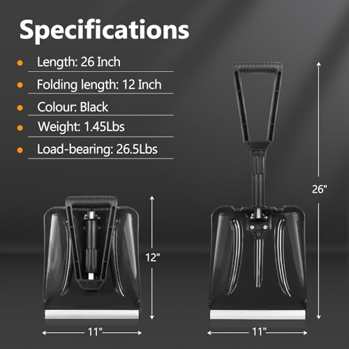SHANTRA Folding Snow Shovel with Aluminum Edge, D-Grip Portable Shovel for Snow Removal, Lightweight Emergency Snow Shovel, Multifunctional Collapsible Shovel, Shovel For Car Driveway, Garden, Camping SHANTRA Folding Snow Shovel with Aluminum Edge, D-Grip Portable Shovel for Snow Removal, Lightweight Emergency Snow Shovel, Multifunctional Collapsible Shovel, Shovel For Car Driveway, Garden, Camping