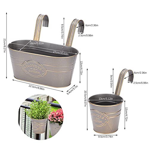 Image of PerGar 3 Pack Metal Railing Planter Box Outdoor, 10.6 inch Hanging Flower Pots with Detachable Hooks & Drainage Holes, Rail Planter Boxes for Balcony Deck Porch Fence Garden Home Decoration, Grey