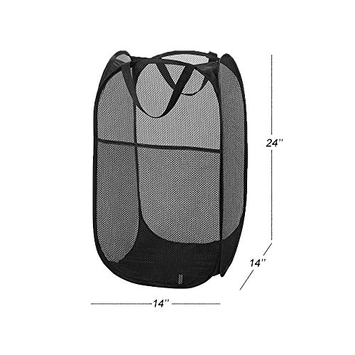 Image of Larpur Popup Mesh Laundry Basket, Collapsible and Portable Clothes Washing Laundry Hamper with Reinforced Carry Handle (Black)