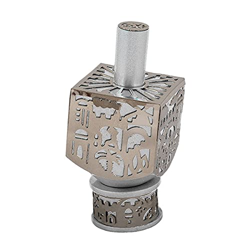 Yair Emanuel Decorative Dreidel with Jerusalem Cutout and Stand | Hanukkah Sevivon Gift Jewish Decorations (Silver, Medium)