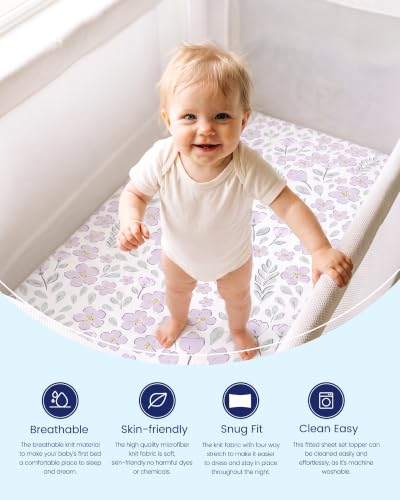 Image of Pack and Play Sheets, Buttery Soft Graco Pack n Play Sheets Fitted for Boys and Girls - Stretchy Microfiber Mini Crib Sheets 2-Pack