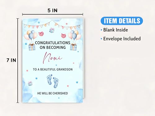 Image of Congratulations On Becoming Noni! Card - New Baby Announcement For Noni - New Grandson Welcome Card - Gifts Funny For Family Baby Boy Shower - Congratulations Gift