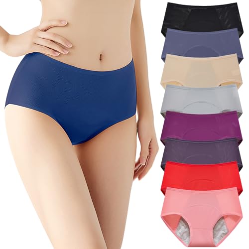 CJSGY Underwear for Women Incontinence, Reusable Incontinence Protective Briefs, Plus Size Panties, 8Pcs,Multi colored,L