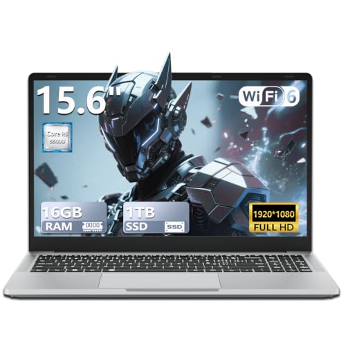 Ordinateur Portable 15,6 Pouces avec Ryzen 5 5500U CPU Carte Graphique Radeon, Win 11 PC Portable 16Go de RAM SSD 1To, Laptop avec Clavier Rétroéclairé avec Pavé Numérique Type-C HDMI USB3.0 Wi-Fi6