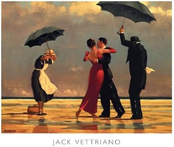 The Singing Butler Jack Vettriano Umbrella Love Dancing Beach Rain, Overall Size 19.75x15.75, Image Size 18.5x13.5
