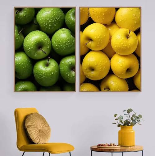 Peintures fraise banane sur toile de lin avec cadre salon