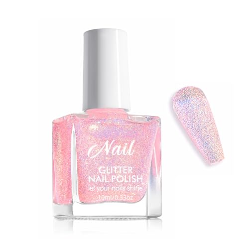 Clawrex Esmalte de uñas con purpurina, esmalte de uñas a base de agua, esmalte de uñas con purpurina, secado rápido (rosa)