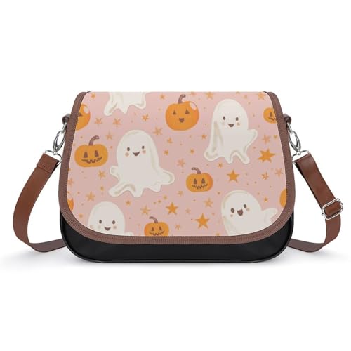 Sacoche en cuir rose à motifs citrouilles pour des sorties stylées et protégées