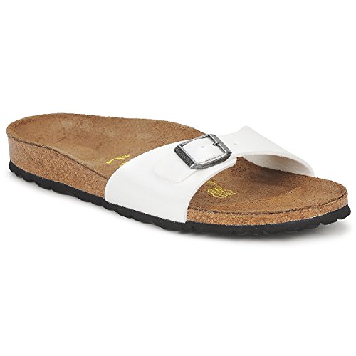 Image of Birkenstock Women's Narrow Fit Mules, White Ice Pearl Mondstein, 4.5 Big Kid