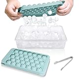 WIBIMEN Ice Cube Tray with Lid and Bin - Round Ice Trays for Freezer with Lid - Ice Cube Trays for Freezer with Ice Container (0.8'-2PACK Blue)
