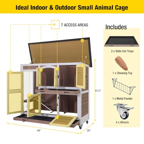 image for Aivituvin Rabbit Hutch Bunny Cage with Wheels Indoor Outdoor Two Story