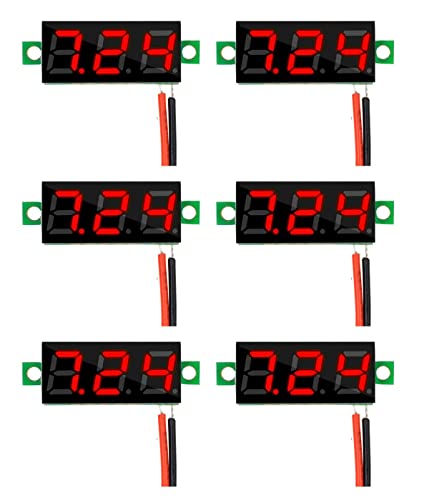 HUAZIZ 6 Pièces Mini Voltmètre Numérique DC 2.4-30V Rouge, Testeur de Tension LED Affichage, Rouge