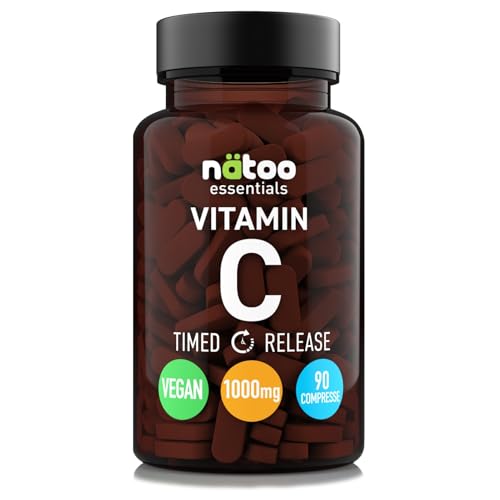 NÄTOO Vitamina C 1000mg - 90 compresse (3 mesi di integrazione) - Vitamina C pura a rilascio graduale - Promuove il funzionamento del sistema immunitario - VEGAN - Integratore Vitamina C