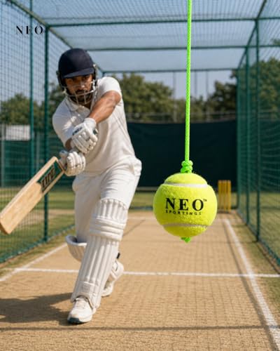 Image of Medium-Heavy Weight (80 Grams) Hanging Tennis Green Ball || 3.6 mtrs Nylon Rope || Double Knot || Green Rope || Pack of 4
