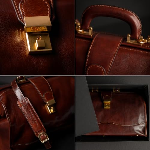 Image of Time Resistance Leather Doctor Bag - Italian Handmade Medical Bag - Vintage Style Handbag - Real Leather Briefcase