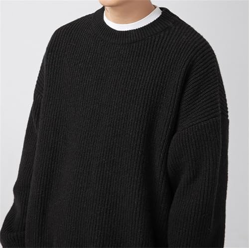 Men's Knitted Sweaters Loose Fit Waffle Texture Pullover Casual Polo Crewneck Sweater3