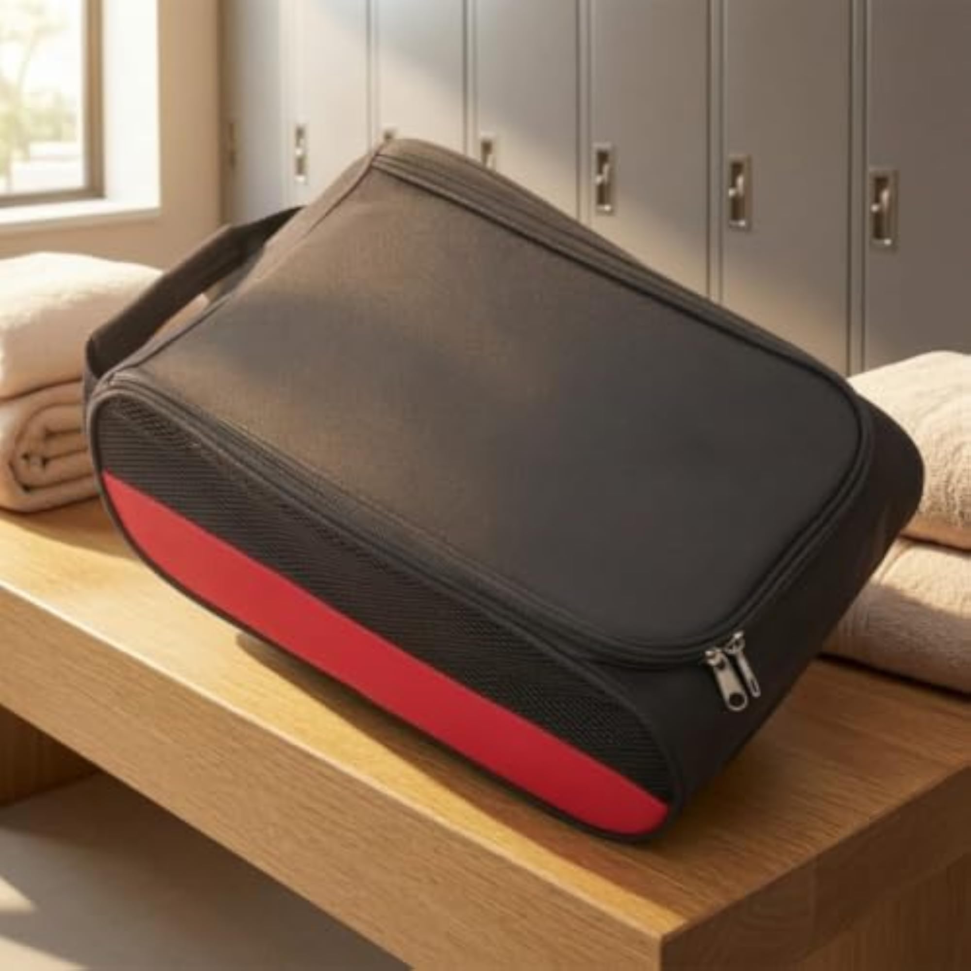 Breathable Shoe Bag with Handle, Black-red Si