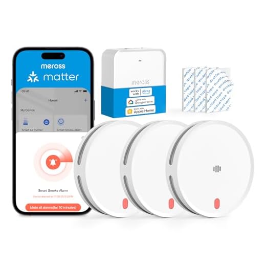Meross Matter Détecteur de Fumée Connecté, Alarme Incendie Intelligente Wi-FI avec Double capteur Optique, Détecteur Fumée avec Alerte APP, Maillage 0,8 mm, 33 mm, avec Hub MSH450, 3 Pièces