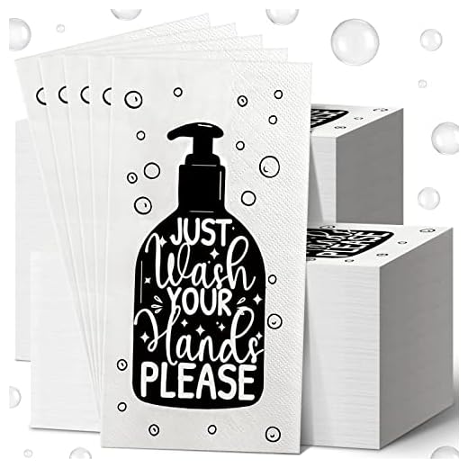 Disposable Guest Towels Bathroom Paper Towels Guest Hand Towels Napkins Just Wash Your Hands Please Bathroom Napkins for Powder Room Wedding Holiday (White Black, 200 Pcs)