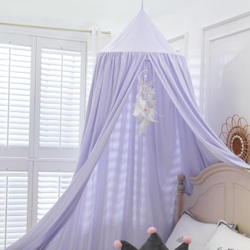 Surwin Ciel de Lit pour Bébé Enfants, Moustiquaire Ronde Rideau Baldaquin Dôme Princesse Tente de Lit, Dressing Maison de Lecture Maison de Jeux Décoration Chambre d'enfant Filles - Violet