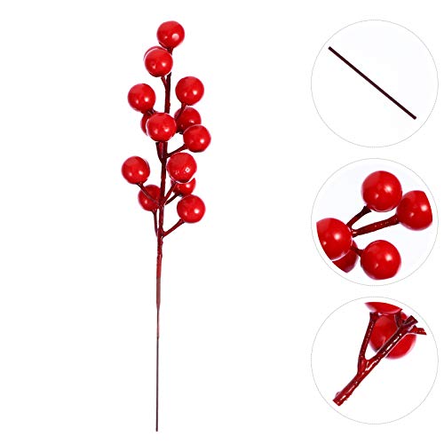 NUOBESTY 20pcs Artificial Red Berry Picks Christmas Burgundy Holly Berry Picks Floral Twig Stems for DIY Xmas Tree Decorations Crafts Wedding Party - Image 4