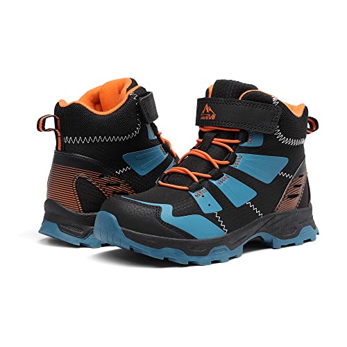 Nortiv 8 Boys Waterproof Hiking Boots Outdoor Lightweight Shoes Snhb226K,Black Blue Size 2 Little Kid #TOP2