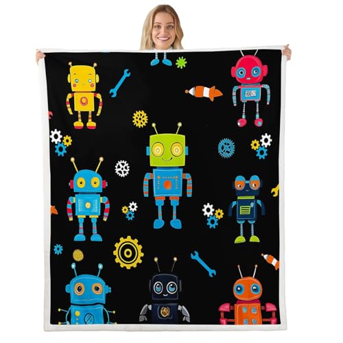 Couverture polaire robot enfant noire 101x127 cm pour lit