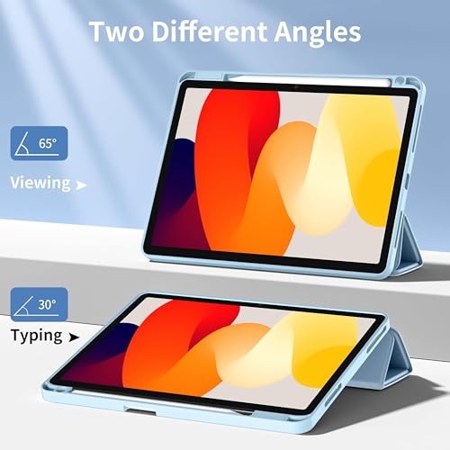 Image of TGK Rotating Case for Redmi Pad SE 11 inch with Pencil Holder 360 Degree Rotation Protective Trifold Stand Cover Clear Back (Sky Blue)